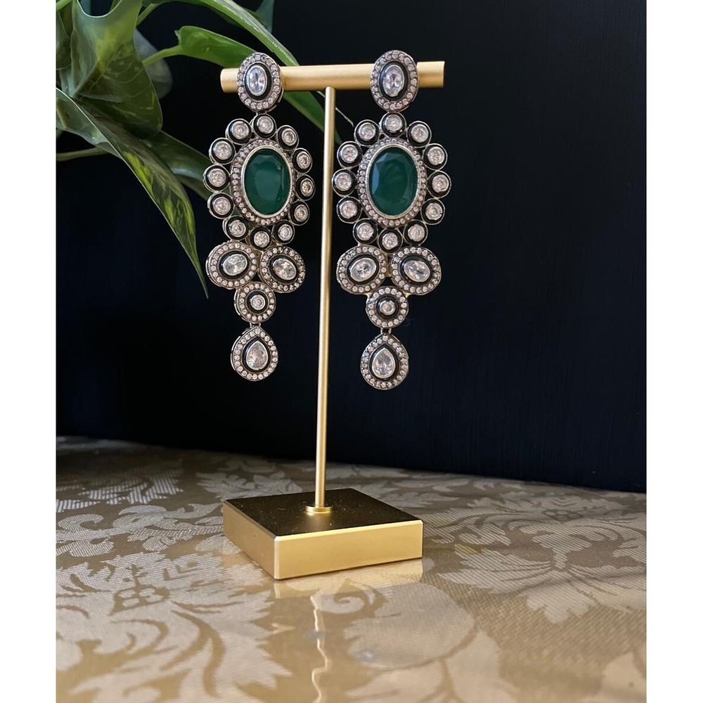 Elegant Green and Silver Dangle Earrings